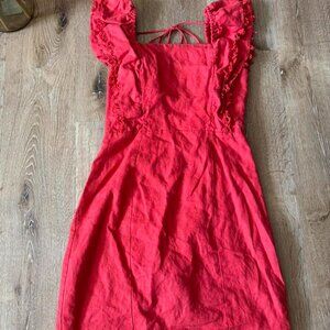 Farm Rio Red Ruffle Linen Dress Size M